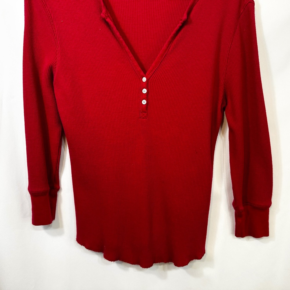 VTG Polo Ralph Lauren Medium Henley Top Red Waffle Knit Thermal Y2K Preppy 1501 - Picture 4 of 8